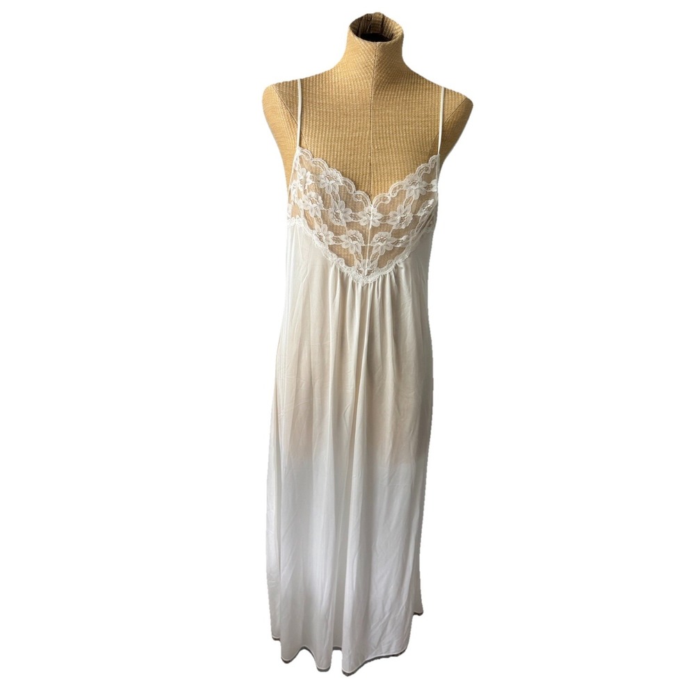Kayser Vintage Ivory Silky  Nylon  Lace Trim Hem Gown Slip Dress‎ Womens Med NOS